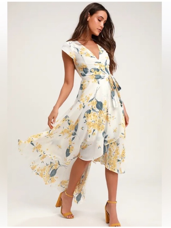 Lulus Dresses & Skirts - Lulu's White Floral V-Neck Hi-Low Midi Dress